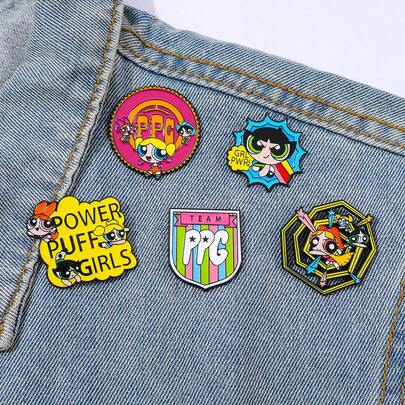 Warner Bros 1/5 Pcs Comedy Action Cartoon Anime Brooch Creative The Powerpuff Girls Enamel Pin Backpack Clothing Jewelry Metal Badge Accessories Festival Gift