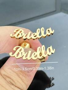 Orecchini a perno personalizzati con nome, orecchini in acciaio inossidabile da donna, regalo di gioielleria elegante per la fidanzata, adatti per compleanno, vacanze, outfit quotidiani, festa della mamma, Natale, famiglia, San Valentino - Dorato - Visualizzare 9