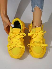 BAOLIANGXIONG Comfortable, Simple And Fashionable Outdoor Leisure Shoes With City-Style Laces. Suitable For Commuting, Fitness, Travel And Everyday Wear. Round-Toe, Low-Cut, Color-Block Design. Versatile And Suitable As A Holiday Gift. Women's Athletic Shoes - Màu vàng - Xem 3