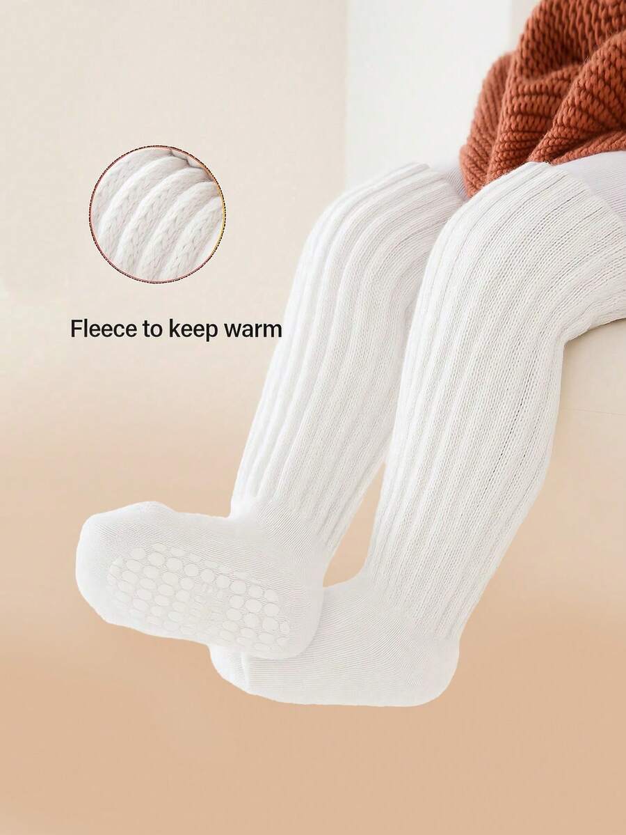 1 Pair Anti-Slip Dot Grip Floor Socks For Toddlers, Comfortable Thick Knit Knee-High Socks
