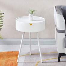 Mesita auxiliar moderna para dormitorio con espacio de almacenamiento - Blanco - Ver 8