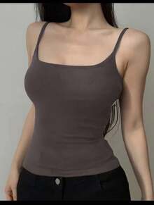 Basic Women's Tank Top With Straps. Basic Baita Nightgown/Vest - Dark Grey - View 2