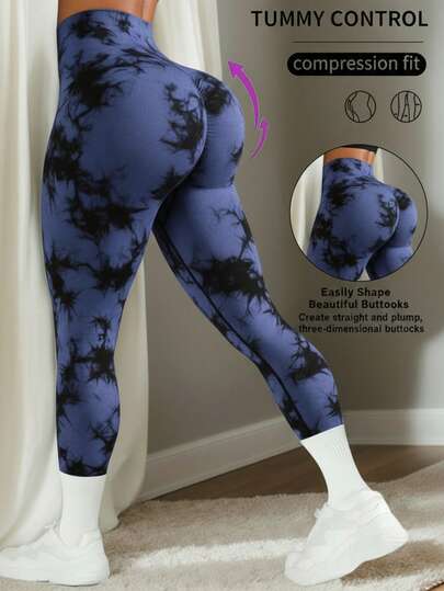 Leggings Deportivo Tie-Dye Levantamiento Gluteo Cómodo Alta Compresión Leggings Fitness Sin Costuras Mujer