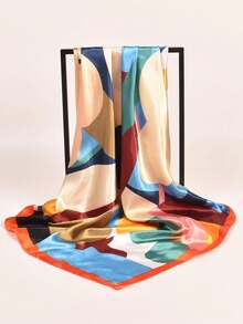 时尚印花女士方巾，休闲防晒头巾，大号围巾/披肩 - 橘色 - 查看 5