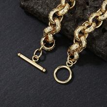 1pc 18K Gold Plated Copper 12mm Leopard Print Round Circle Bracelet, Turtle Texture, Fashion OT Clasp, Unisex Stylish Bracelet, Suitable For Everyday Wear And Parties - Gold - View 4