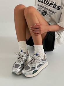 NZNF 2025 Retro Niemieckie Trampki w Stylu, Grube Podeszwy, Trampki, Jesień/Zima, Damskie Buty, Świąteczne Sportowe Sznurowane Patchworkowe Casual