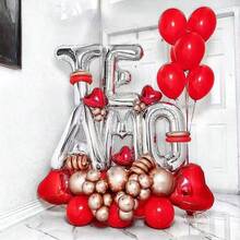 Conjunto de Balões para o Dia dos Namorados - Inclui balões metalizados com letras douradas e prateadas, balões de coração vermelhos e balões de látex vermelhos e prateados. Ideal para decoração de Dia dos Namorados, aniversários, pedidos de casamento, festas de aniversário, Ano Novo e como material decorativo. - Multicolorido - Ver 4
