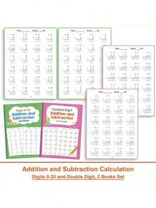 Conjunto de cuadernos de práctica de matemáticas para 1er a 3er grado: Ejercicios de suma y resta de dígitos simples y dobles - Actividades de aprendizaje, recursos para maestros, materiales de educación infantil, idioma inglés, tapa blanda, herramientas de aprendizaje de matemáticas - Multicolor - Ver 2