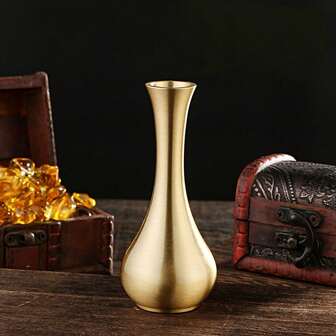 1 pieza Adorno de jarrón de latón con inspiración vintage, jarrón irregular, centro de mesa elegante para decoración del hogar, dormitorio, oficina, sala de conferencias