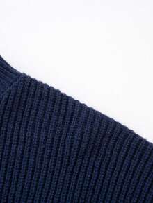 男士轻薄毛衣，时尚薄款针织套头衫，休闲美式风格，适合初秋/冬季穿着 - 藏蓝色 - 查看 8