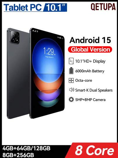 Qetupa Tablette PC d'affaires X90, système Android 15 8/4 Go+256/128/64 Go, processeur octa-core MTK6771 2,0 GHz, compatible Wi-Fi 802.11ac 5 GHz/2,4 GHz, Bluetooth 5.2, écran tactile HD (1280x800), double caméra 5 MP+8 MP, batterie longue durée 6000 mAh, extensible jusqu'à 512 Go, sans prise de carte SIM. Cette tablette PC est équipée de deux caméras, convient pour les réunions et autres scénarios, avec une longue autonomie, une expérience sans publicité et un écran tactile, en fait un excellent article cadeau.