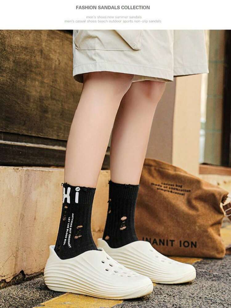 纯色休闲聚乙烯镂空男士步行鞋；适合户外、沙滩等各种场合，四季皆宜。 - 白色 - 查看 4