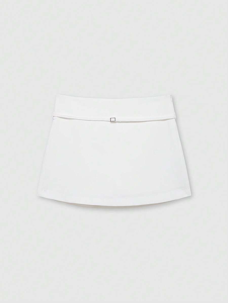 Women's Solid Color Zipper Waist Belt Skirt Pants