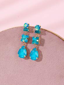 زوج من أقراط قلادة قطرة المياه المرصعة بالأحجار الكريمة الملونة والمطلية بالذهب على الطراز الأوروبي والأمريكي الفاخر، مناسبة للحفلات والموضة والتصوير الشارعي، مصنوعة يدويًا بأشكال وألوان وأنماط متنوعة