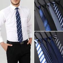Set Of 4 Imported Men's Semi-Slim Ties With Knot And Adjustable Zipper, Formal - 黑色/灰色/紅色/酒紅色 - 查看 2