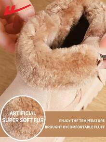 WARRIOR 1 Pair Women's Daily Winter Warm Snow Boots Short Boots Round Toe Lightweight Non-Slip High-Top Flat Casual Boots - Beige - View 3