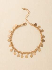 1 pieza Tobillera de cadena delicada de varias capas minimalista, joyería versátil adecuada para uso diario, casual, fiesta, cita, regalo (cadena hecha a mano con un número variable de pequeños discos redondos) - 17381-G - Ver 5