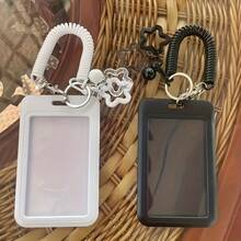1 Piece Morandi Colorful Star Hanging Decoration Retractable Plastic Card Holder With Keychain - Cute And Practical For Bus, Campus, ID Card, Credit Card, Card Holder Keychain|Playful Accessories|Durable Plastic - Black - View 2
