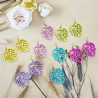 6对复古树叶造型耳环，精致树叶耳环，适合日常佩戴、旅行、度假