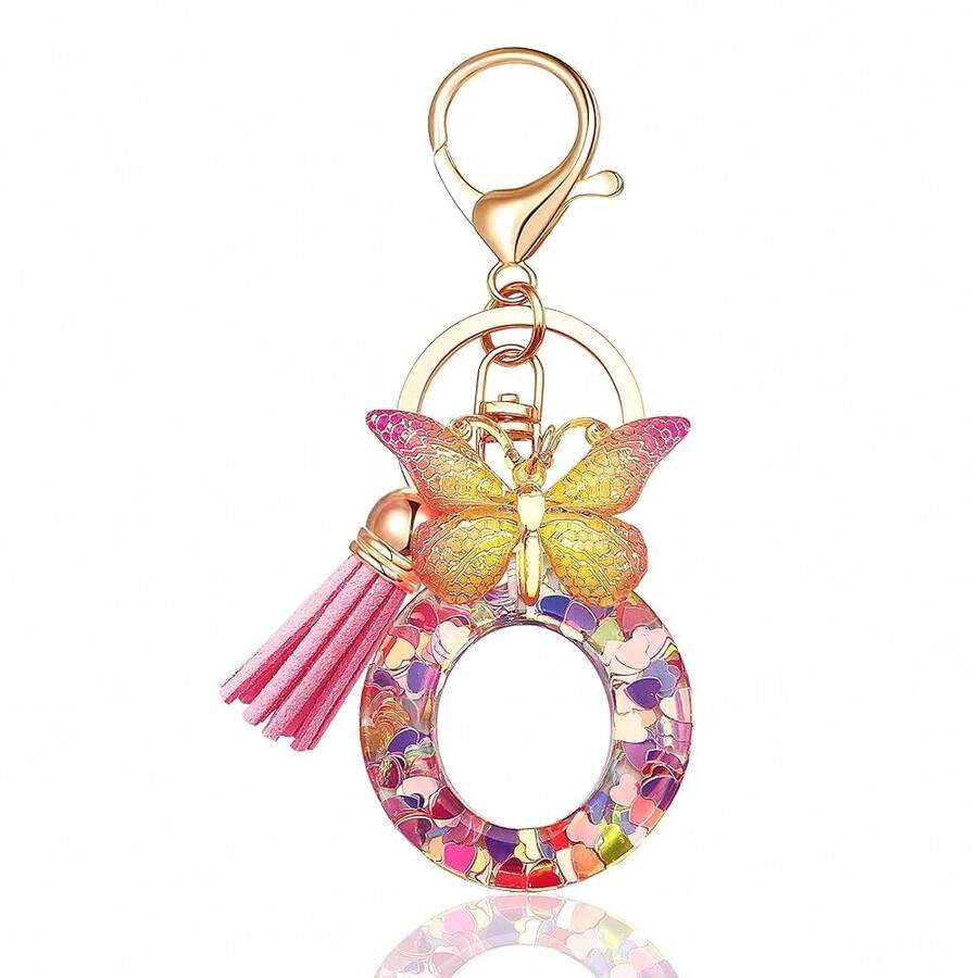 JINGUAZI Initial Letter Keychains For Women Tassel Butterfly Pink Purple Cute Car Keychain For Wallet Backpack Bag Charm{Inchcolor_nameinch:InchO-Pinkinch} - O-粉紅色 - 查看 1