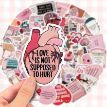 50pcs Inspirational Pink Waterproof Stickers - Self-Love & Motivation Quotes For DIY Decorating Laptops, Guitars, Skateboards, Helmets & More,School Supplies,Back To School - 多色 - 查看 7