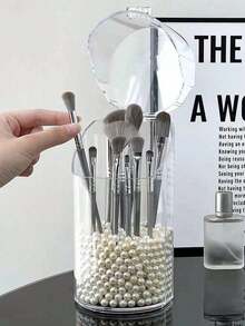 1pc Dust Cover Makeup Brush Holder, Acrylic Makeup Brush, Lipstick, Eyebrow Pencil Storage Box, Multi-Functional Cosmetic Organizer And Cup, Desktop Makeup Brush, Lipstick, Eyebrow Pencil Storage Bucket, Vanity Organizer Box, Creative Makeup Brush Storage Bucket, Lipstick, Eyebrow Pencil, Stationery And Pen, Ideal Desktop Decor Cosmetic Bathroom Vanity Dust-Proof Storage Box, Gift For Women, Christmas Gift, New Year Gift - Transparent - View 3