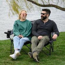 2 Person Folding Loveseat Comfortable Double Foldable Camping Chair For Outdoor Use Lightweight And Durable Grey Folding Lawn Chairs With Carry Handle For Garden Patio Beach And Picnic - Xám - Xem 2