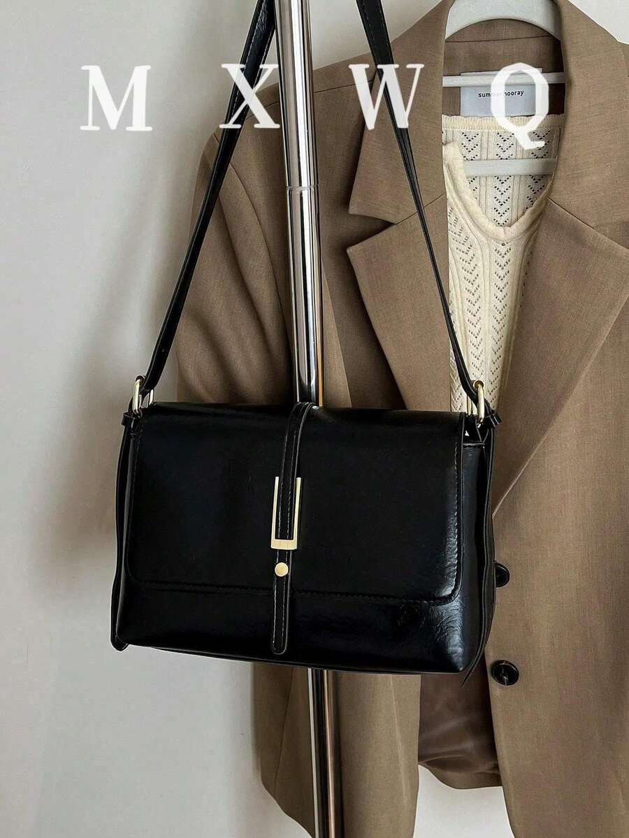 时尚休闲纯色方形翻盖挎包（不含配件），适合大学/学院课堂、通勤、工作、办公室、节日、假日、聚会、旅行，专为女性设计 - 适合职业女性、白领、青少年、大学生和年轻女孩