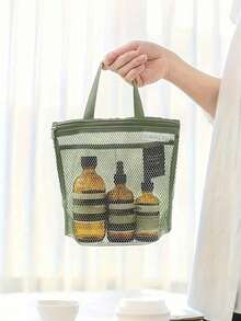 Portable Mesh Zipper Toiletry Bag - Quick-Drying Shower Bag, Hollowed-Out Simple Mini Portable Mesh Travel Toiletry Bag, Student Handbag, Makeup Bag, And Sundries Storage Bag, Suitable For Travel, Fitness, And University Life | Waterproof Cosmetic Storage Bag, Makeup Bag, Unisex Waterproof Shower Bag, Suitable For School Holidays, Holidays, School Supplies, Travel, And Other Occasions. - Multicolor - View 3