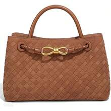 Suede Woven Tote Bag For Women Retro Woven Bag Handbag Bow Shoulder Satchel Suede Crossbody Purse Handle Tote Handbags2025 - 棕色 - 查看 11