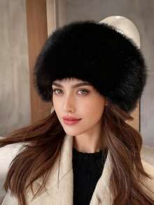 纯色涤纶蓬松仿毛皮发带，加厚仿狐狸毛帽圈，女士保暖假发带，秋冬女士头巾冬季发饰优雅头巾女士围巾 - 彩色 - 查看 7