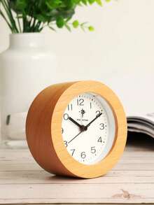 POLARIS Wooden Analog Alarm Clock, Round Battery Operated Non Ticking Clock, Light Brown, Battery Not Included - Wood Color - View 2