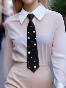 1pc Women's Solid Black Necktie, Slouchy Tie For Uniform Shirt Suit Everyday Use - Cà vạt ngọc trai - Xem 1