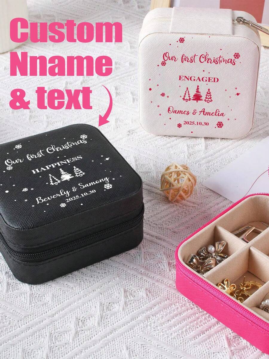 1pc Personalized Jewelry Box, Can Customize Name Content, Can Choose Flower Of The Month, Birthday Gift Customized Jewelry Box, Bridesmaid Jewelry Box, Gift For Girlfriend, Travel Jewelry Box, Customized Name Jewelry Box