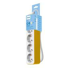 Philips CHP2145Y/10 Steckdosenleiste mit 3 Anschlüssen, 1,5 m Kabel, Hauptschalter, automatischer Verschluss, LED-Stromanzeige, Farbe Weiß/Gelb, ideal für Haushalt und Büro - Gelb - Übersicht 2