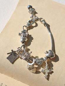 1pc Y2K Charm Bracelet, 1pc Charm Bracelet, Retro Streetwear Fashion Bracelet, 1pc & Heart Charm Bracelet, Glow-In-The-Dark Bracelet - Silver - 查看 7