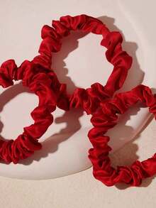 10pcs/Set Burgundy Satin Small Hair Scrunchies, Satin Texture Hair Ties, Versatile Hair Accessories For Women Ponytail,Valentine'sDay Gift. - 黑色 - 查看 4