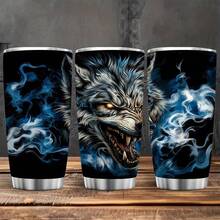 1pc 12oz/20oz/40oz Fierce Wolf Smoke Tumbler With Lid And Straw, Winter Insulated Travel Mug, Gift For Women Men, Ideal For Christmas, Memorial, Christmas, Birthday Gift, Iced/Hot Coffee Cup For Office - 20盎司 - 查看 4