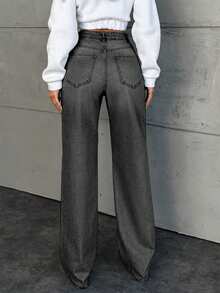 wide leg jeans mujer Vaqueros cortos de poliéster para mujer, estilo casual, de pierna recta, lavados y con roturas, ligeramente elásticos. - Gris - Ver 3