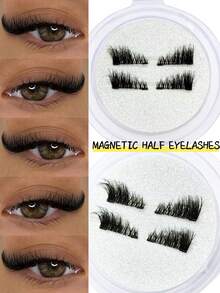 1 对磁性假睫毛，半截式，无需胶水，短款磁性睫毛，自然猫眼妆效，可重复使用，适合睫毛嫁接，是眼袋人士、美妆博主和送礼佳品的理想选择。 - 半眼睫毛 - 查看 2