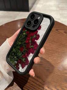 Flower  Wine Red Sea Rose TPU Anti-Drop Phone Case Compatible With IPhone 17 16 15 14 13 12 11 Pro Max, Compatible With Series Waterproof Shockproof Scratch ResistantSuitable For IPhone 17 Air - màu đen - Xem 3