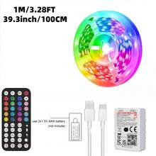 65,6 pies/100 pies Tira de luz LED inteligente con aplicación y control remoto de 44 teclas (sin batería), RGB cambiante de color, brillo y gradiente de color ajustables, sincronización de música, alimentado por USB, adecuado para dormitorio, celebraciones festivas, fiestas, decoración del hogar, iluminación navideña, creación de espectáculos de luces impresionantes - Teclado RGB negro de 44 teclas - Ver 12