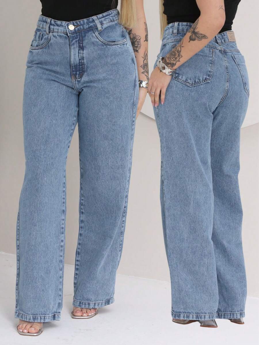 Women Jeans - 中等水洗藍 - 查看 1