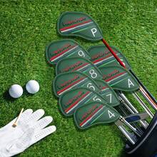 Lashonda 9 Peças Capas de Cabeça de Tacos de Golfe, Conjunto de Ferros, Material de PU, Branco e Verde