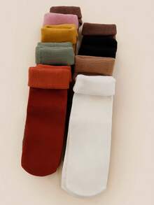 3 Pairs Women's Solid Color Thermal Lined Warm Snow Socks, Comfortable Breathable Crew Socks For Autumn/Winter, Cozy Socks