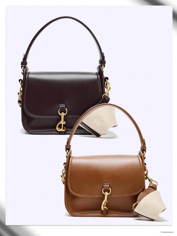 2025 Autumn New Arrival Contrast Color Flap Lock Detail Fashion Handbag Women Shoulder Crossbody Bag Metal Decor Solid Color Square Bag For Outing And Commuting, Small Purse