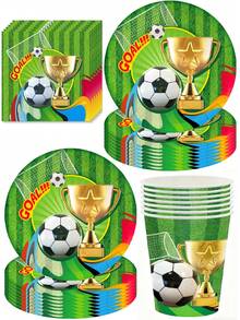 10pcs Green Football World Cup Themed Party Football Supplies, Paper Cups, Paper Plates, Tissue Sets, Disposable Paper Plates, Tableware, Camping And Travel Essentials - Multicolor - View 6