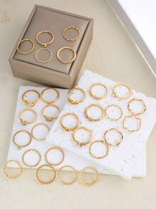 28pcs/Set Women's Fashionable Crystal Heart & Geometric Design Ring Set