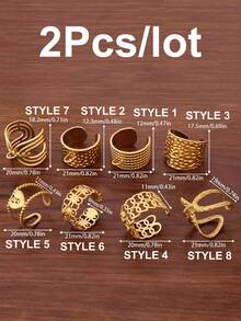2 piezas/lote Anillos con forma de estrella de mar y corazón chapados en oro de 18K PVD, accesorios de acero inoxidable ajustables, base de anillo abierto geométrico de cadena ancha para hacer joyas DIY - Anillo DIY - Ver 2