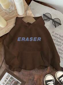 Young Boy Yongboy Casual Cute Graffiti Teddy Bear Graphic Letter Print Fleece Sweatshirt - Coffee Brown - View 2